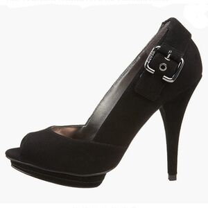 Guess Bukala Black Suede Platform Buckle Stilettos